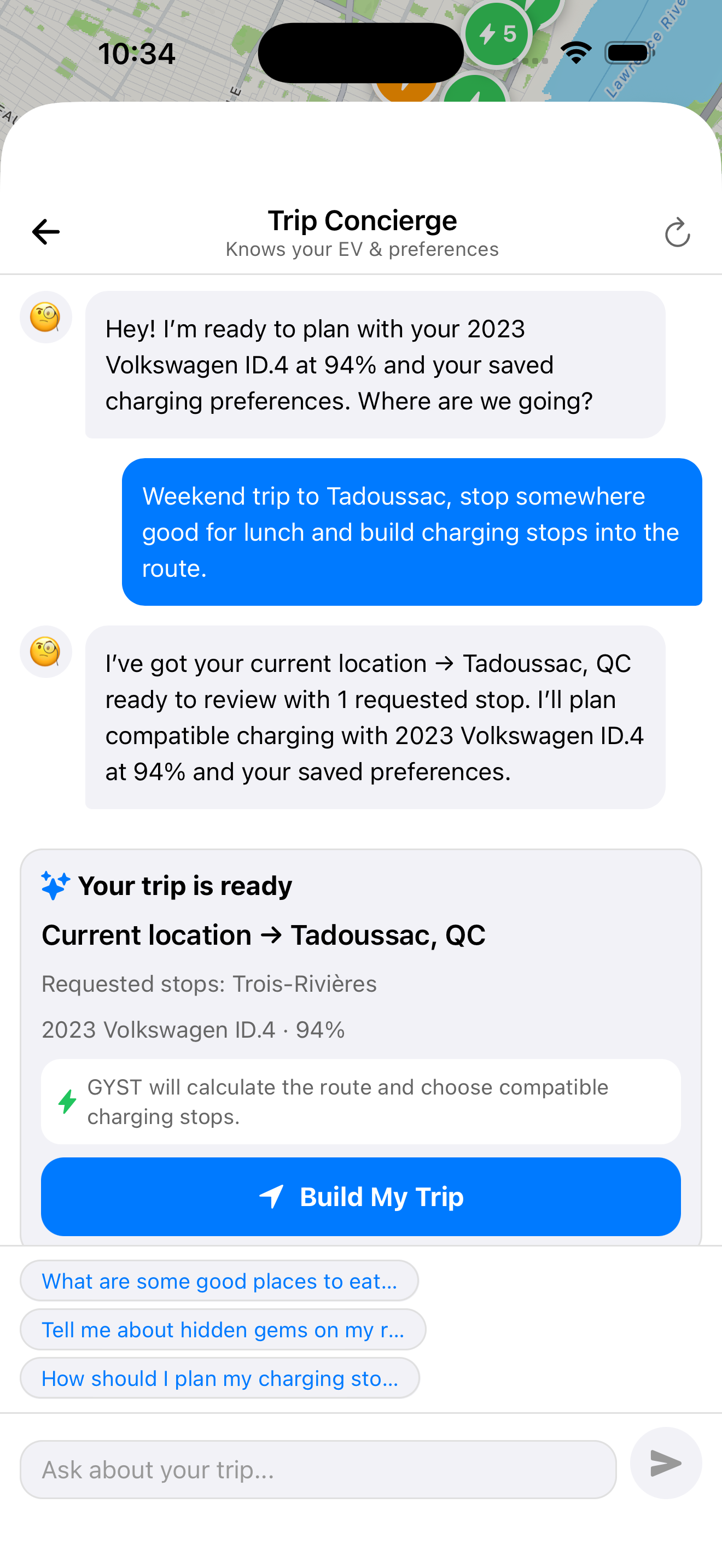App screenshot — AI Trip Concierge conversation