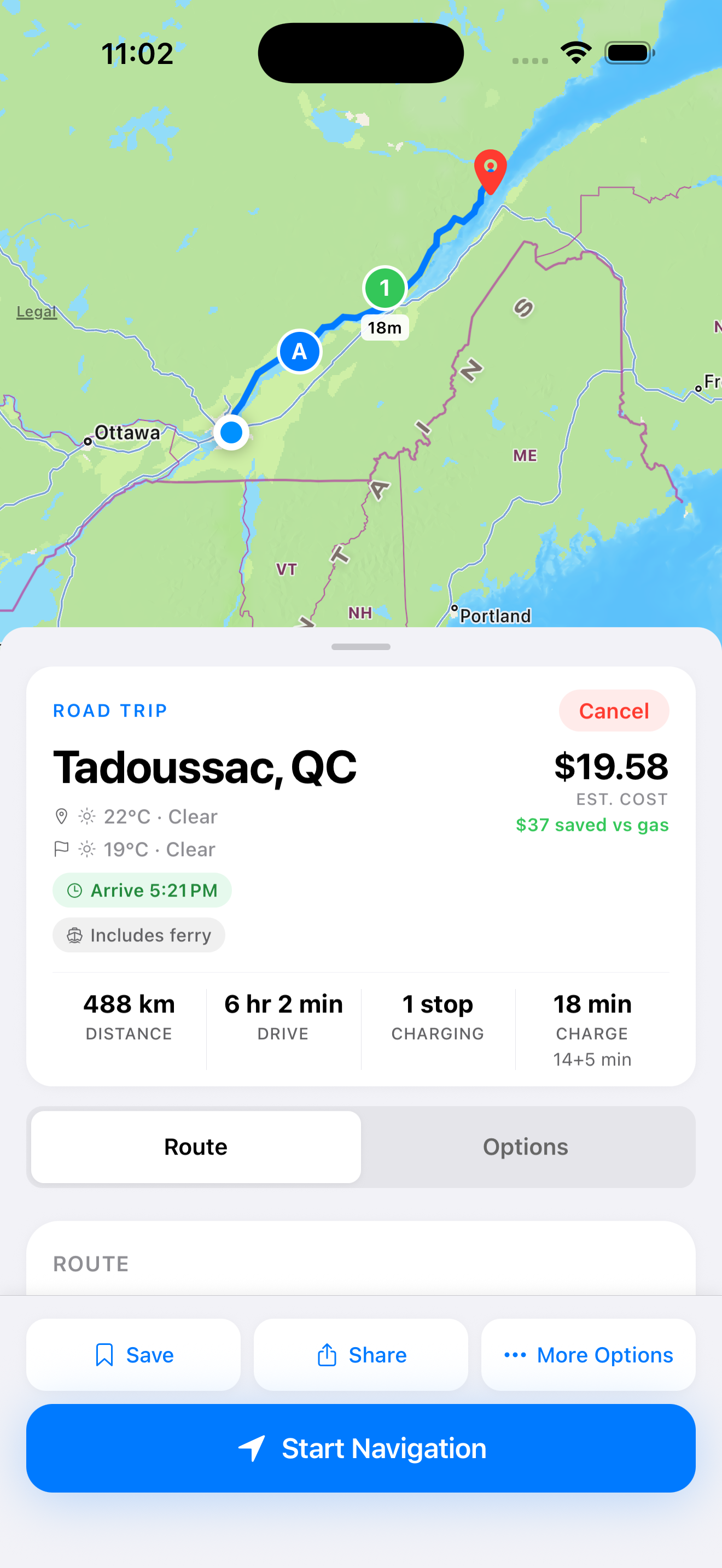 App screenshot — trip cost estimate